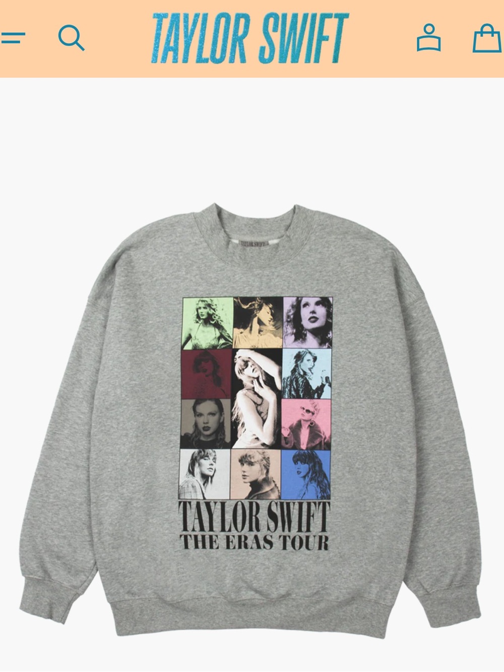Official Taylor Swift The Eras Tour Graphic Crewneck Sweatshirt Heather Grey L